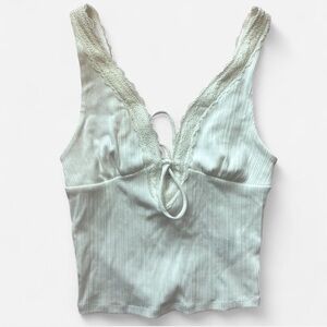 White Garage Lace Trim Ribbed Camisole